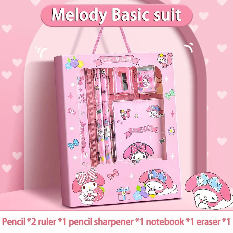 Sanrio Kuromi Melody Cinnamoroll Stationery Gift Box Girls Primary School -Piece School Supplies for Children Kawaii New Hot