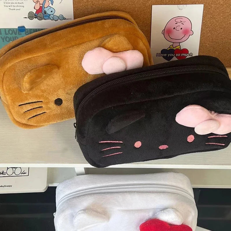 Sanrio Hello Kitty Plush Pencil Case Anime Cosmetic Storage Bags Stationery Bag Student School Supplies Girl Birthday Gifts