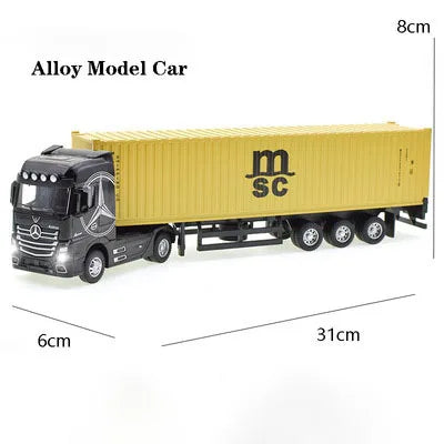 Diecast Alloy Truck Head Model Toy Container Truck Pull Back With Light Engineering Transport Vehicle Boy Toys For Children
