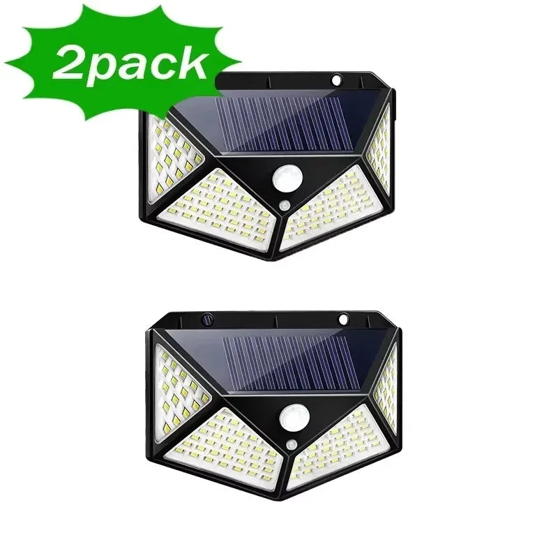 1~12PCS 100 LED Solar Wall Lamp 4 Sides Luminous With Motion Sensor Outdoor Garden Courtyard Waterproof Wall Light - Zecs shopping