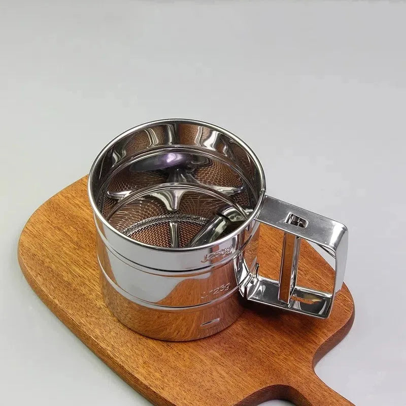 PC Stainless Steel Flour Sifter Sieve with Hand Press Fine Mesh for Baking Powder Sugar Kitchen Baking Tools