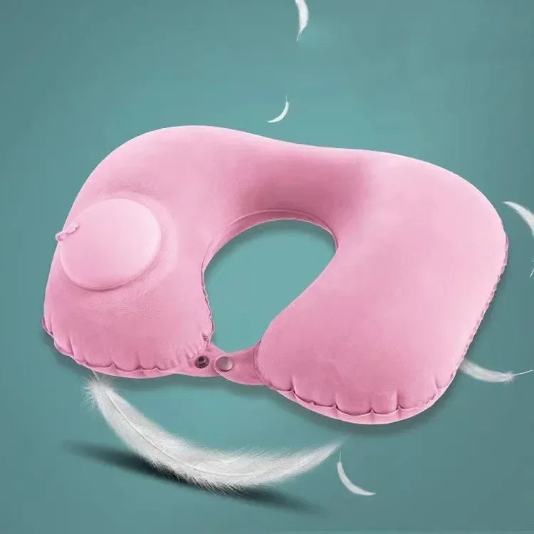U-Shaped Inflatable Travel Pillow Portable Air Neck Support Cushion Comfortable Sleeping Press to inflate pillow - Zecs shopping