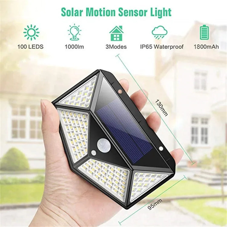 1~12PCS 100 LED Solar Wall Lamp 4 Sides Luminous With Motion Sensor Outdoor Garden Courtyard Waterproof Wall Light - Zecs shopping