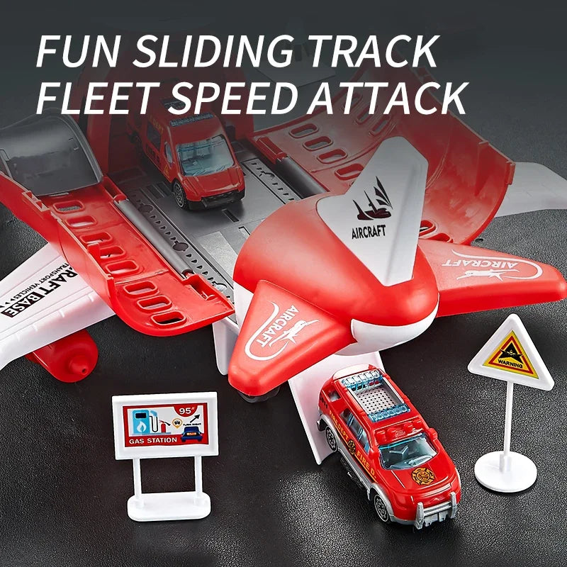 Kids Airplane & Car Model Set Inertial Simulation Vehicles with Helicopter & Road Signs