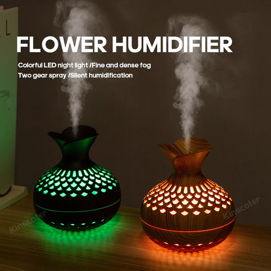 Wood Grain USB Humidifier – Ultrasonic Aroma Diffuser & Desktop Air Moisturizer