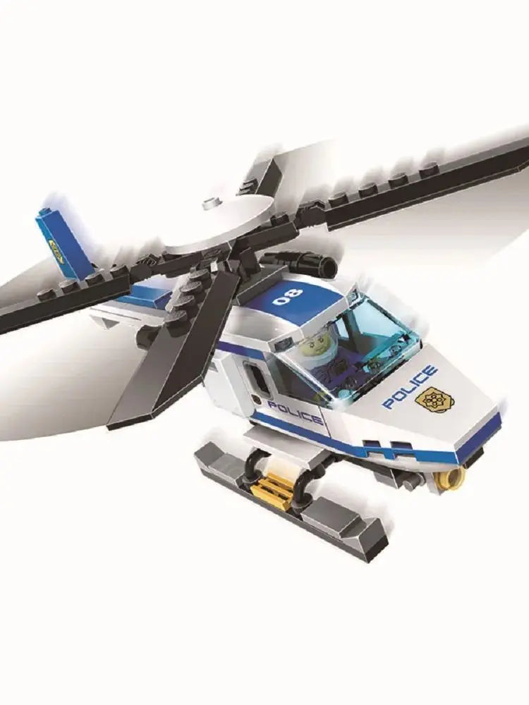 Diy City Police Helicopter Building Blocks Set For Kids Creative Assembly Aircraft Toy Educational Patrol Playset
