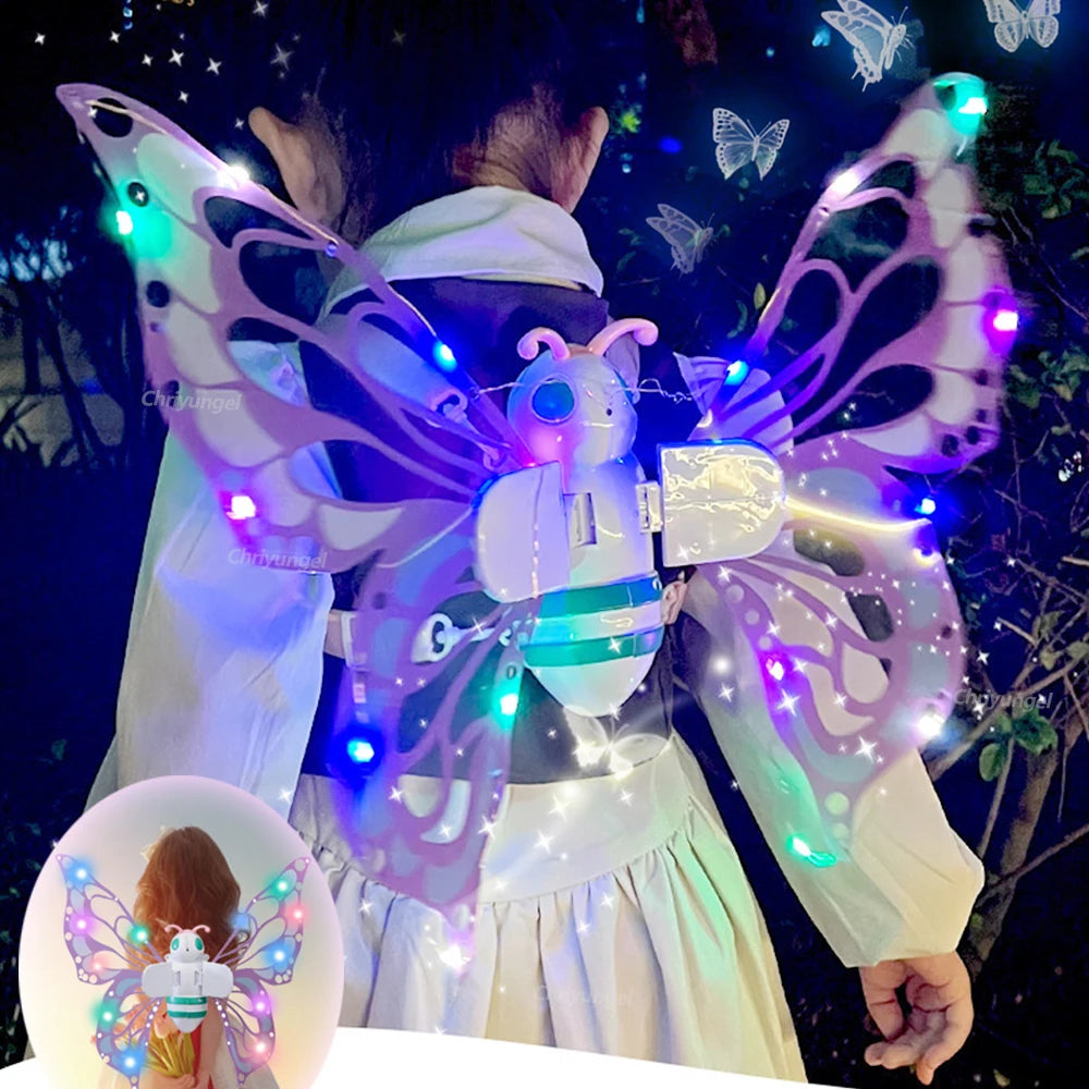 Electric Butterfly Wings Moving Elf Wing With Light Fairy Wings For Kids Birthday Christmas Cosplay Dress Up Angel Girls Toy