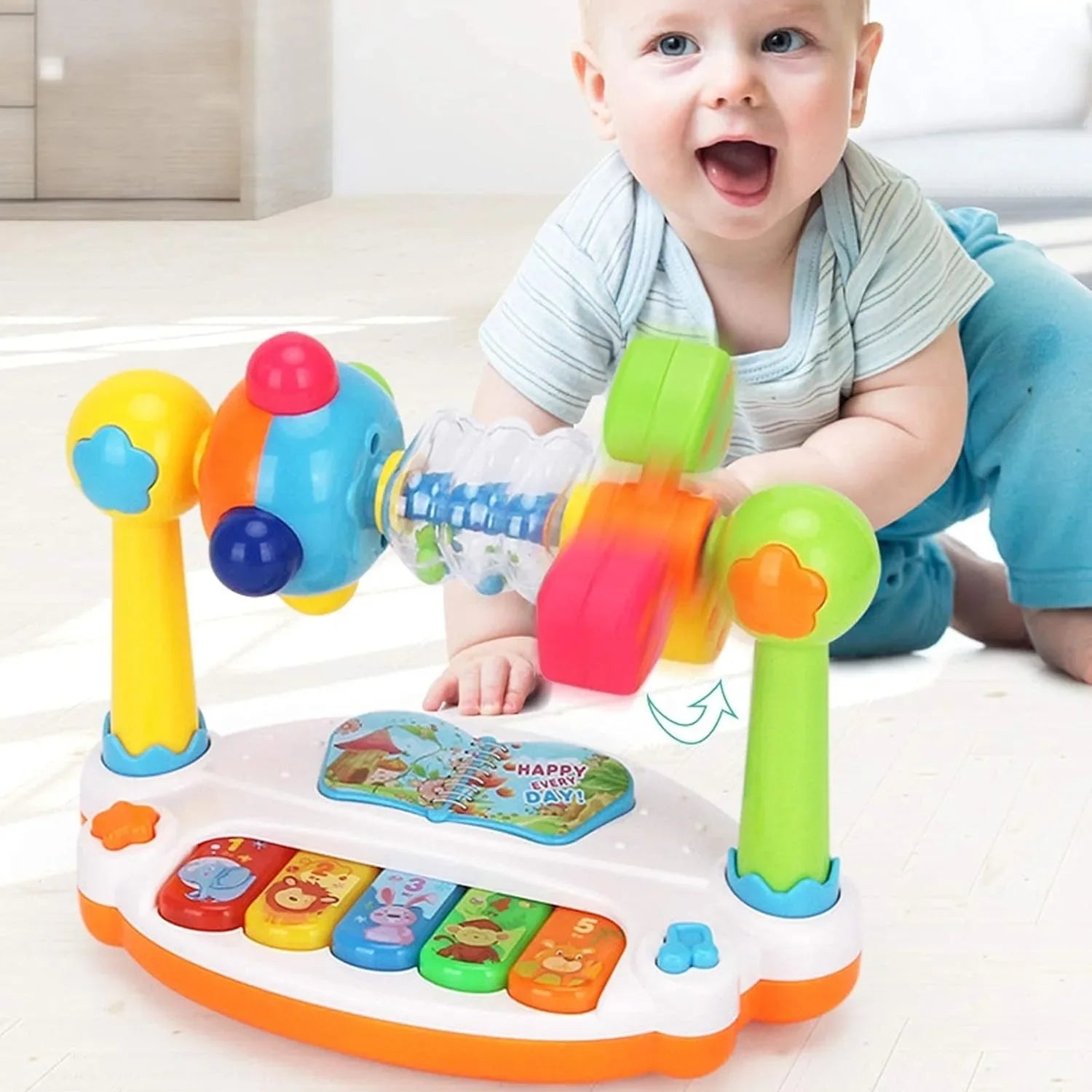 Baby Piano Toys Kids Rotating Music Piano Keyboard With Light Sound Musical Toys For Toddlers Early Educational Music Toy