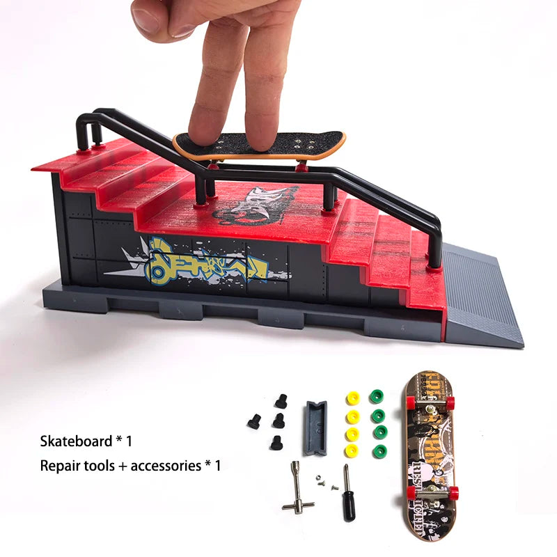Finger Skatepark Set Professional Tech Practice Deck Platform Stunt Finger Skateboard Diy Assemble Ramp Park Kits Toys