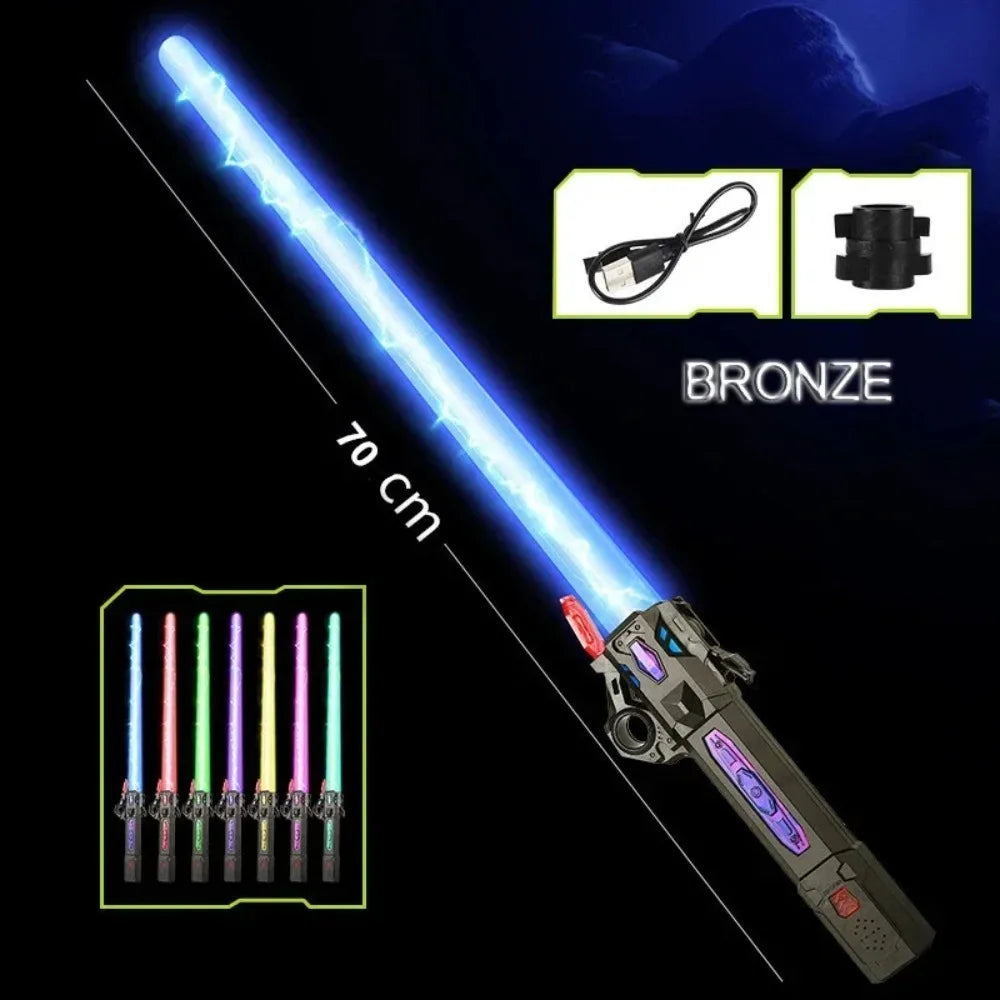 Children Colorful Glowing Sword Toys Telescopic Music Laser Sword -In- Rotating Decompression Toy Light Sword