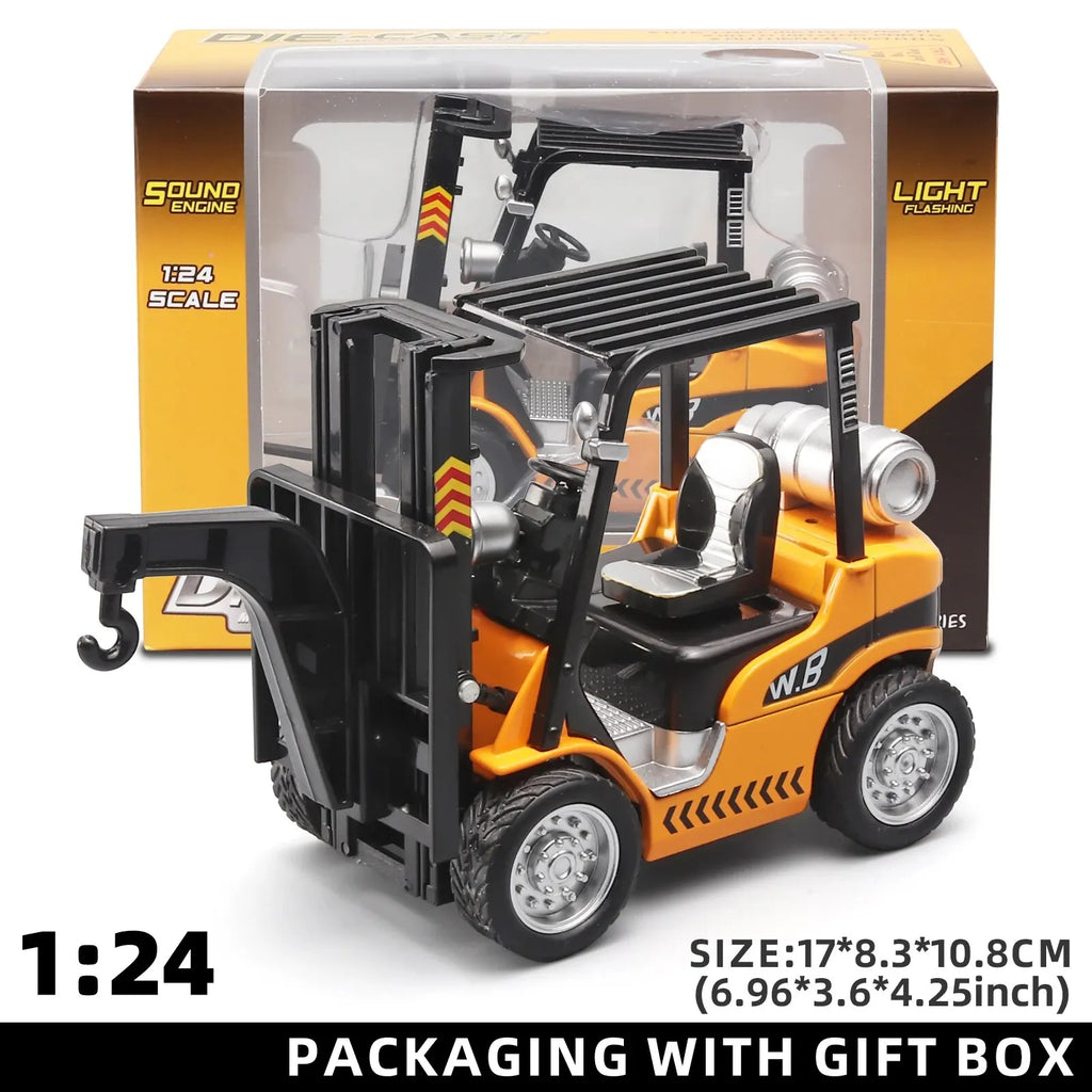 Alloy Construction Forklift & Crane Lights Sound & Retro Motion Toy for Kids