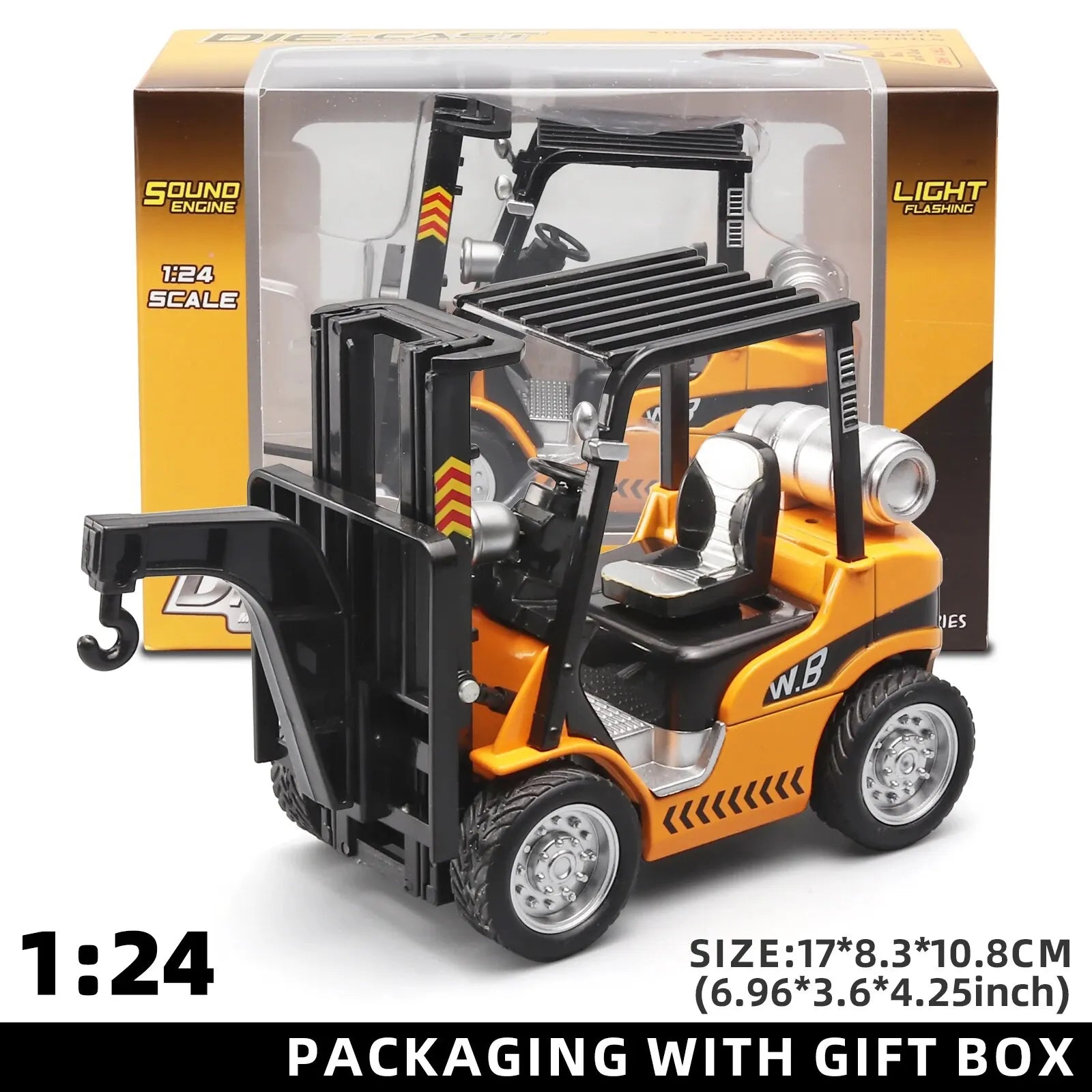 Alloy Construction Forklift & Crane Lights Sound & Retro Motion Toy for Kids