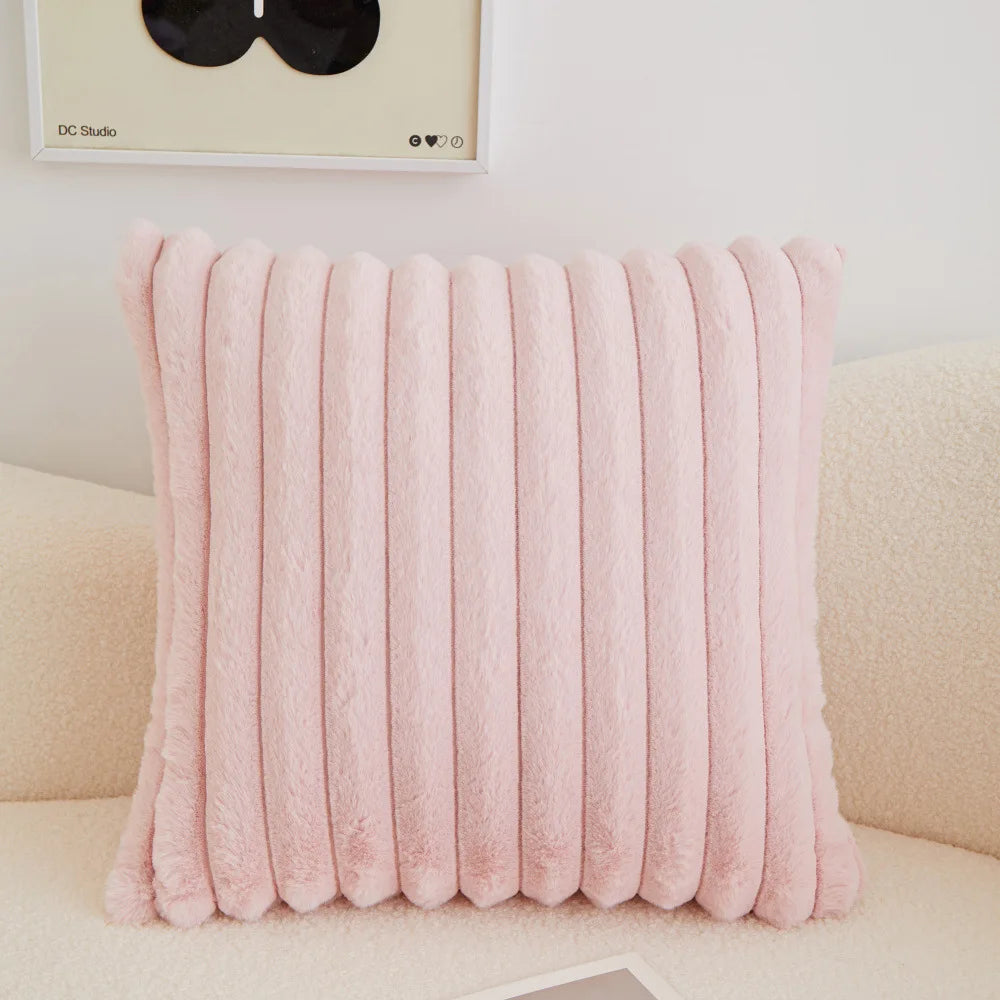 Faux Rabbit Fur Square Cushion Cover Pillowcase 45x45cm Striped Soft  Pillow Cover for Couch Sofa Bedroom Living Room Home Decor - Zecs shopping