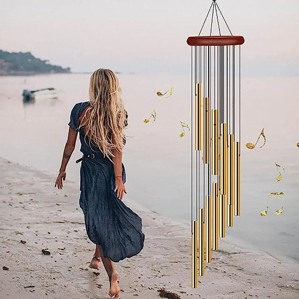1piece 12 Tubes Aluminum Alloy Wind Chimes with Hook Gold/silver Bells for Outside Home Wedding Party Memorial Decoration Gifts - Zecs shopping