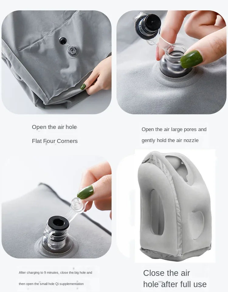 New Pattern Inflatable Travel Pillow Portable Chin Support Neck Pillow for Airplane Car Bus Train Office Nap Rest Support Pillow - Zecs shopping