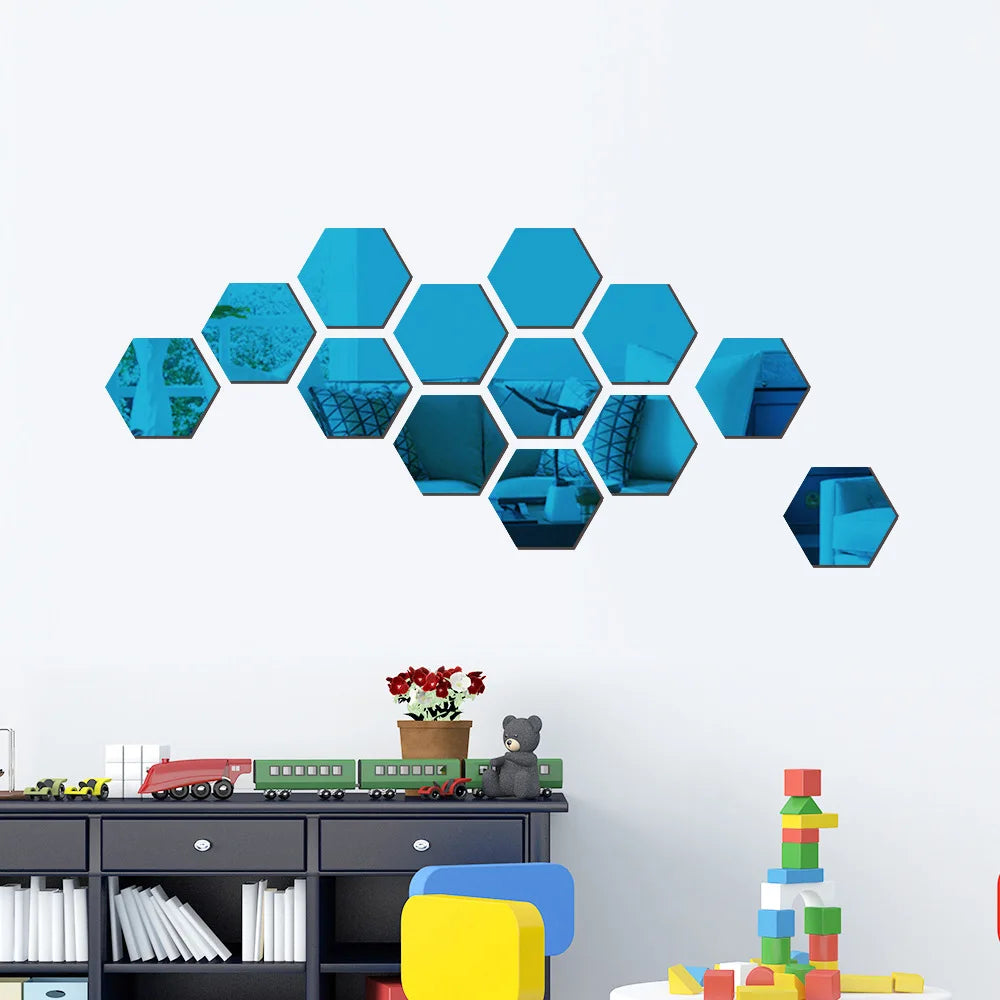 6/12pcs 3D Hexagon Mirror Wall Sticker Rose Gold DIY TV Background Living Room Stickers Wall Decor Bedroom Bathroom Home Decor - Zecs shopping