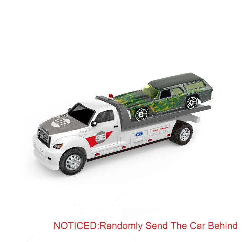 Alloy Container Trailer Pull-Back Diecast Rescue & Engineering Toy for Kids