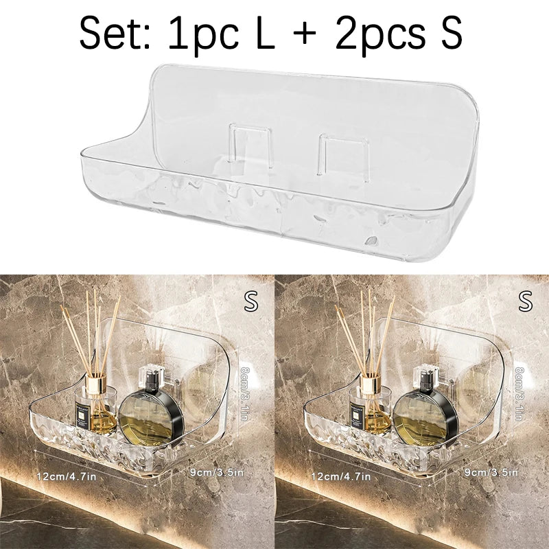 Bathroom Shelves Wall Mounted PET Shampoo Rack Makeup Storage Holder Punch Free Kitchen Organizer Shelf Corner Shower Caddy