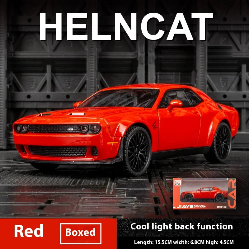 Dodge Challenger Hellcat Diecast Model Car Pull Back Toy with Sound & Light Metal Collectible Car Gift