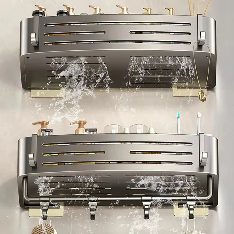 Wall Mounted No-Drill Bathroom Shelf Aluminum Alloy Storage Holder for Shampoo Makeup Kitchen Organizer Accessory