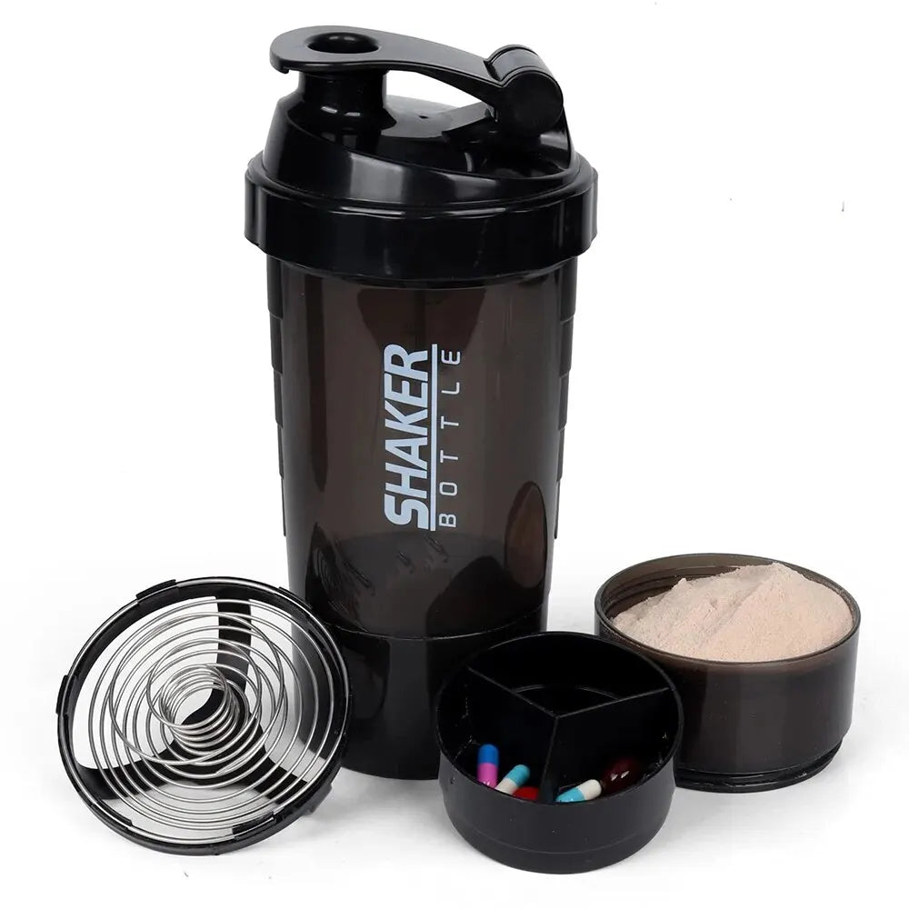 Layers Shaker Protein Bottle Powder Shake Cup Water Bottle Plastic Mixing Cup Body Building Exercise Bottle