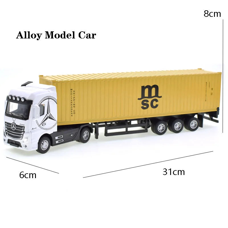 Diecast Alloy Truck Head Model Toy Container Truck Pull Back With Light Engineering Transport Vehicle Boy Toys For Children