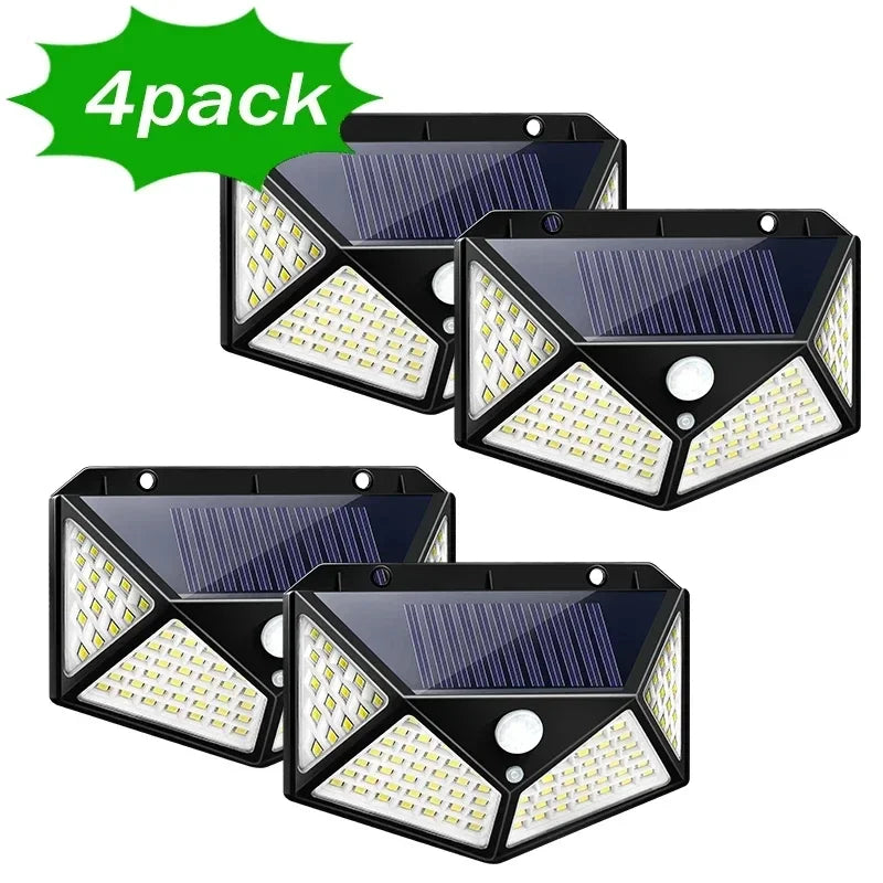 1~12PCS 100 LED Solar Wall Lamp 4 Sides Luminous With Motion Sensor Outdoor Garden Courtyard Waterproof Wall Light - Zecs shopping
