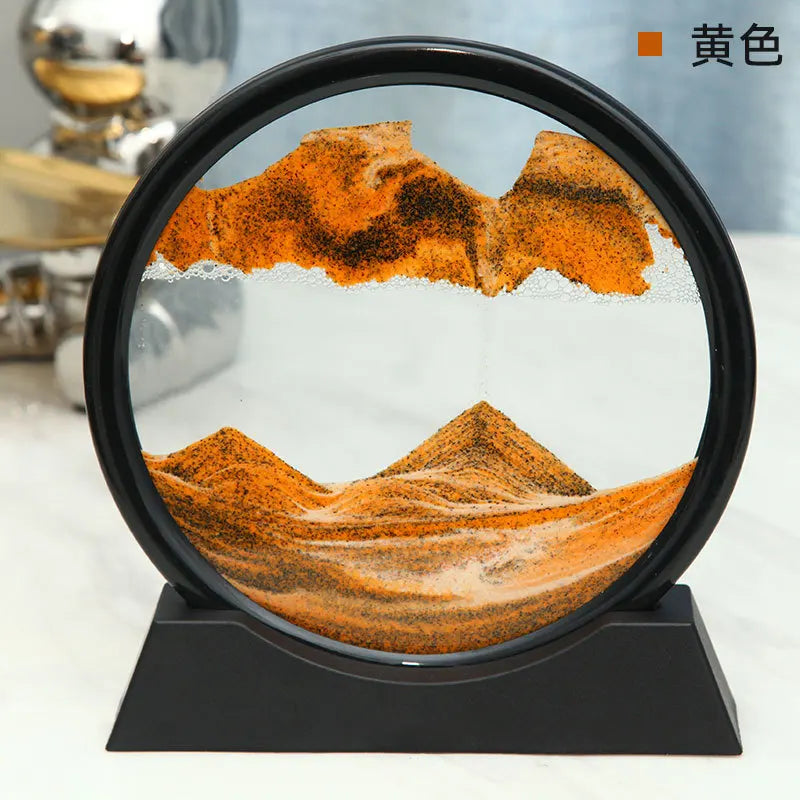 3D Moving Sand Art Picture Round Glass Deep Sea Sandscape Hourglass Quicksand Craft Flowing Sand Painting Office Home Decor Gift - Zecs shopping