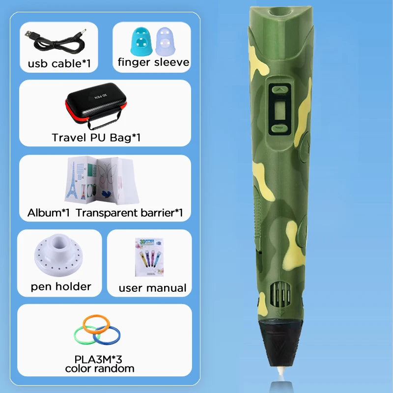 D Pen Drawing Printing Pen With LCD Screen Compatible PLA Filament Toys Safe Paiting for Children DIY Christmas Birthday Gift