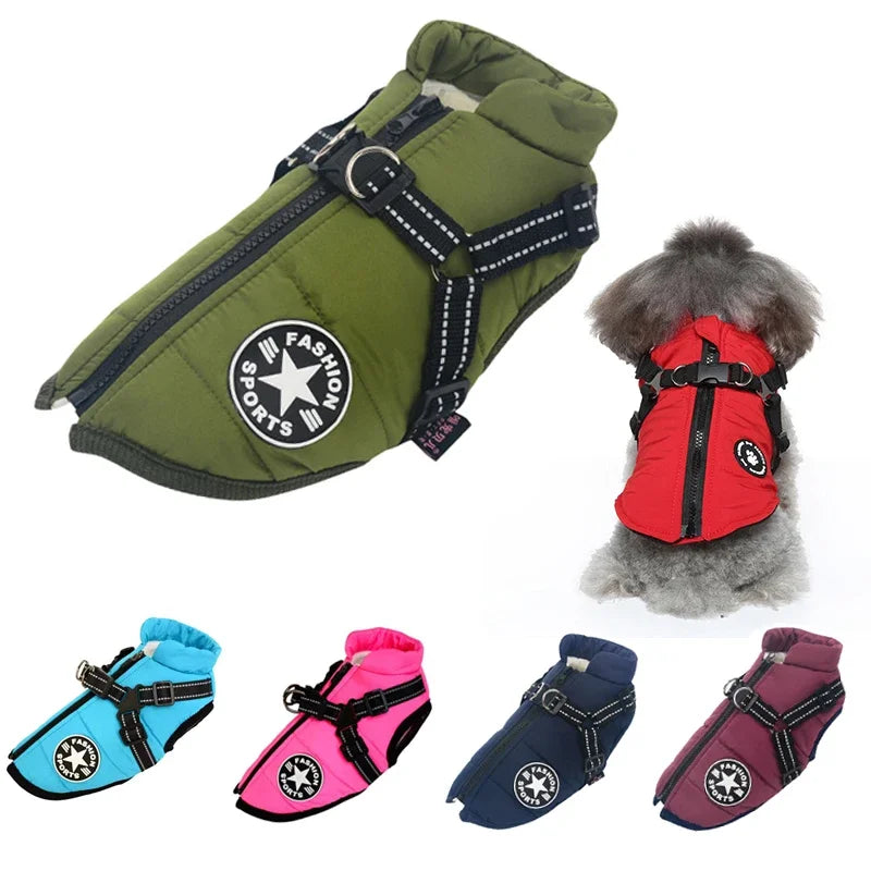 Large Pet Dog Jacket With Harness Winter Warm Dog Clothes For Labrador Waterproof Big Dog Coat Chihuahua French Bulldog Outfits - Zecs shopping