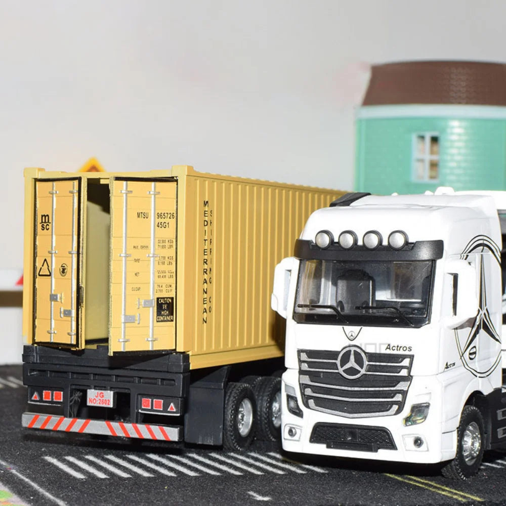 Diecast Alloy Truck Head Model Toy Container Truck Pull Back With Light Engineering Transport Vehicle Boy Toys For Children
