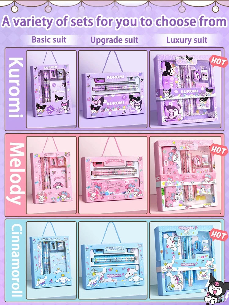 Sanrio Kuromi Melody Cinnamoroll Stationery Gift Box Girls Primary School -Piece School Supplies for Children Kawaii New Hot