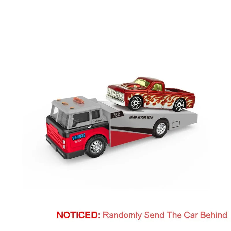 Alloy Container Trailer Pull-Back Diecast Rescue & Engineering Toy for Kids