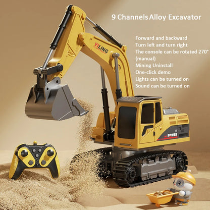 Alloy RC Excavator Toy – Remote Control Construction Vehicle with Lights and Sound