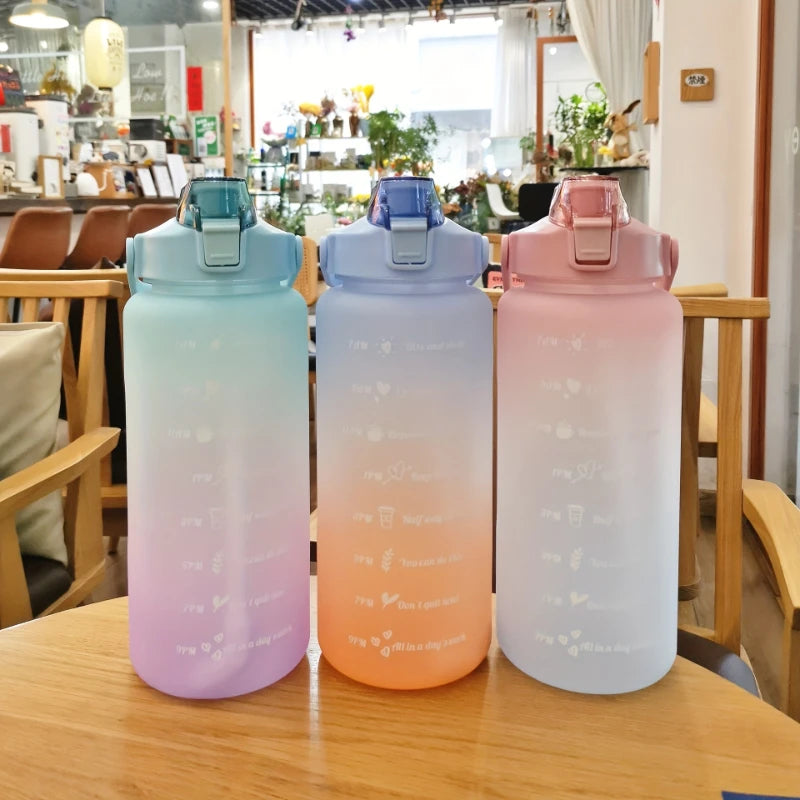 2l/900ml Water Bottle Liter Stay Hydrated Motivated Leakproof Plastic Sport Bottle Reminder Times Sports Outdoor Fitness Office - Zecs shopping