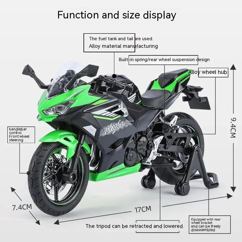 Kawasaki Motorcycle Die-Cast Model - Sound & Light Effects - Authentic Details - Fun For Kids & Motorcycle Lovers