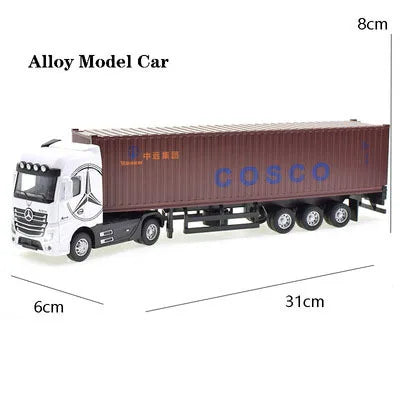 Diecast Alloy Truck Head Model Toy Container Truck Pull Back With Light Engineering Transport Vehicle Boy Toys For Children