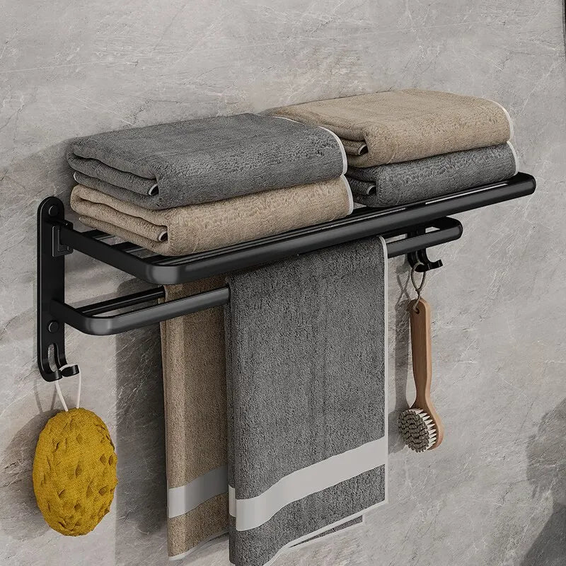 Matte Black CM Folding Holder With Hook Towel Holder Wall Mount AluminumTowel Rack