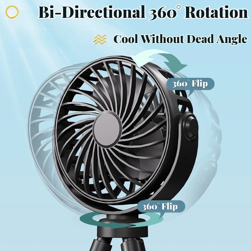 Portable Stroller Fan with Mini Night Light Handheld & Foldable Oscillating Design for Desktop Home Outdoor & Baby Stroller use