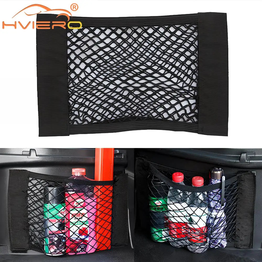 Car Back Rear Trunk Organizer Net Mesh Seat Elastic String Magic Sticker Universal Storage Bag Pocket Auto Accessories Put Paper - Zecs shopping