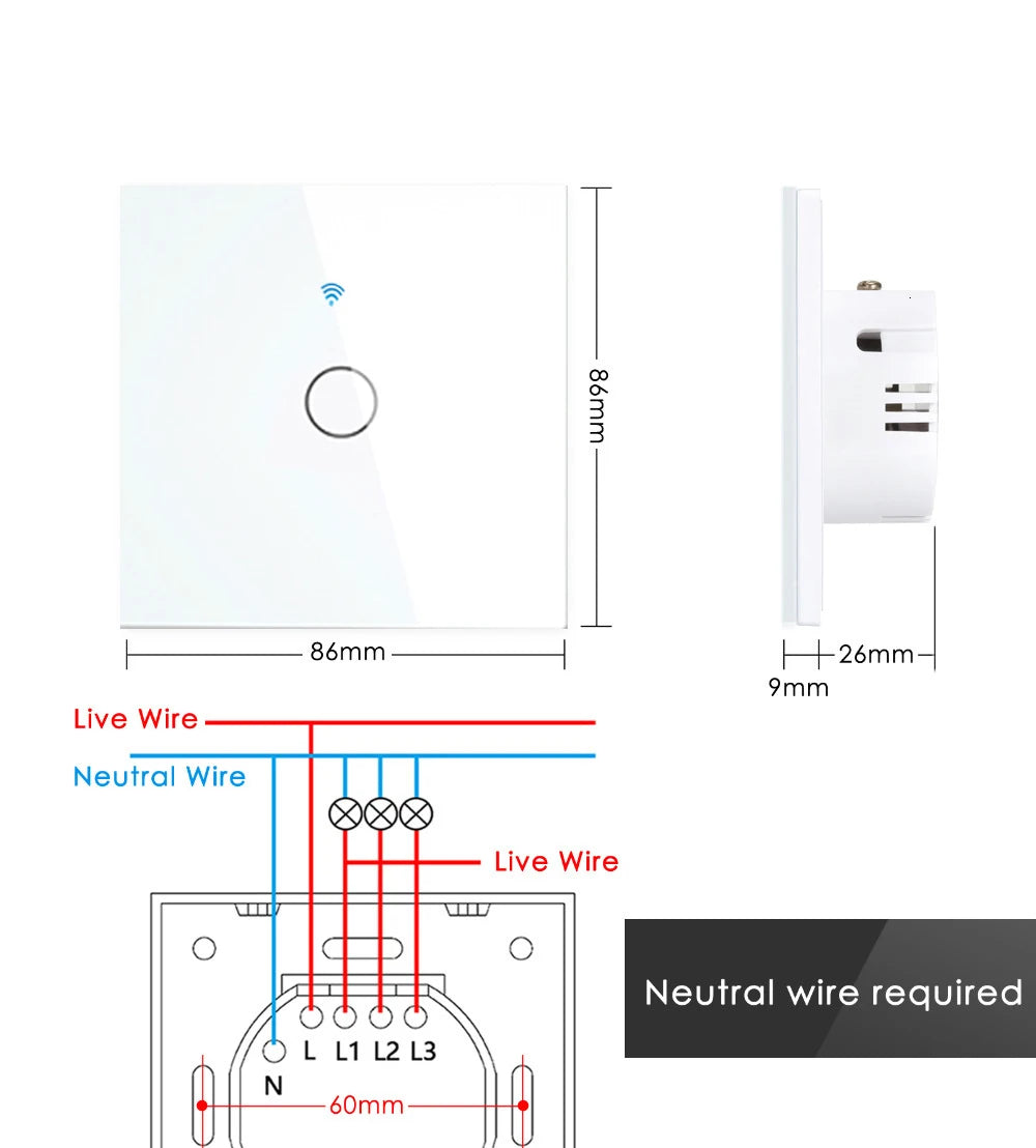 EU Tuya WiFi Smart Switch RFMhz Remote Wall Touch Sensor Lightes Switch Works With Alexa No Neutral Wire Wireless Gang
