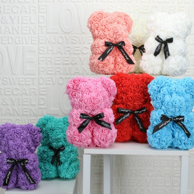Romantic Valentine's DayCreative Eternal Flower Rose Bear Christmas Gift Rose Bear Hug Bear Wedding  Flower Decoration Gift - Zecs shopping