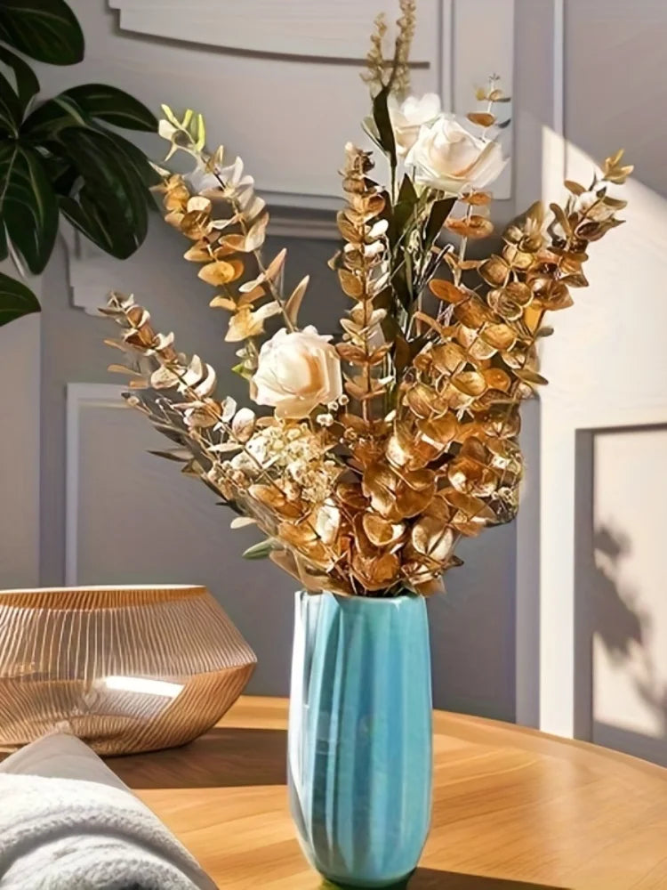 20pcs Golden Eucalyptus Stems, Artificial Eucalyptus Leaves Decor, Eucalyptus Branches Fake Eucalyptus With Fake Leaves - Zecs shopping
