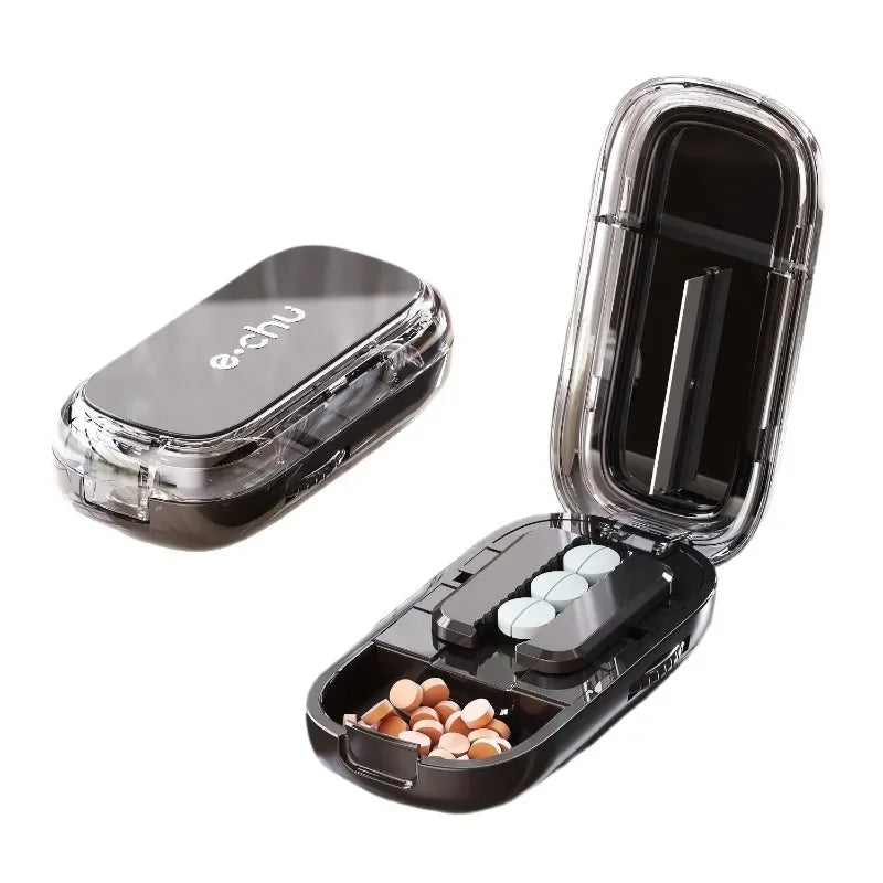 Adjustable Pill Cutter & Storage Box Portable Medicine Organizer & Crusher