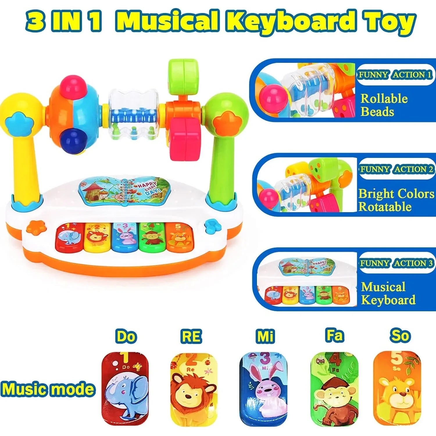 Baby Piano Toys Kids Rotating Music Piano Keyboard With Light Sound Musical Toys For Toddlers Early Educational Music Toy