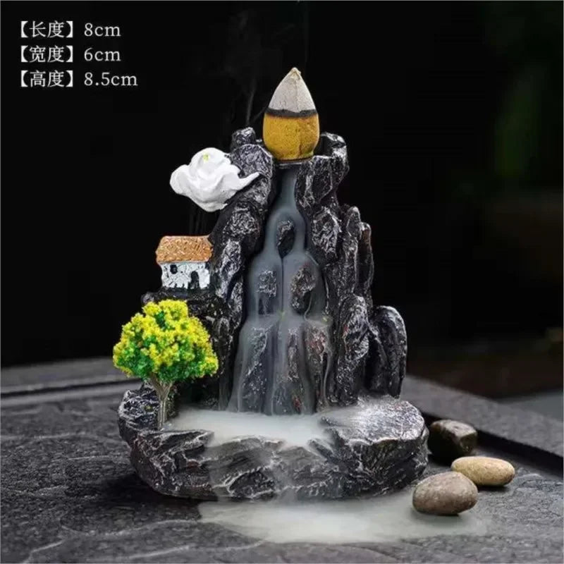 Incense Burner Mountains River Waterfall Fragrance Fireplace Backflow Aroma Smoke Zen Censer Holder Decoration for Home - Zecs shopping
