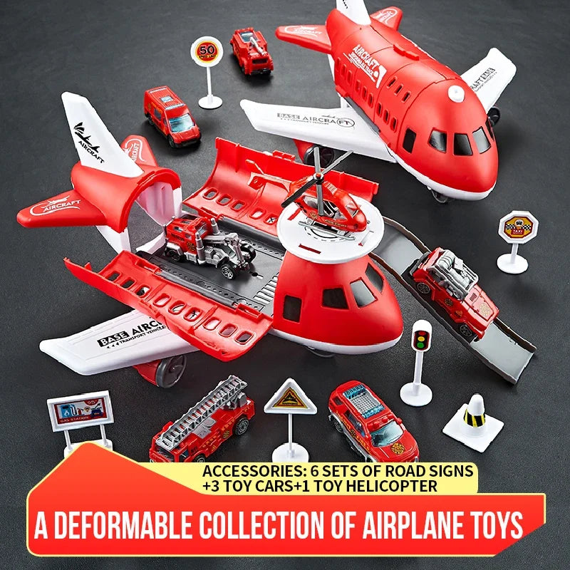Kids Airplane & Car Model Set Inertial Simulation Vehicles with Helicopter & Road Signs