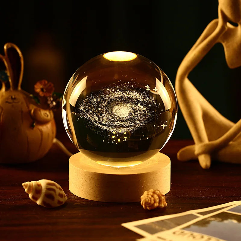 Aesthetic Moon Crystal Sphere Creative Clear Glass Galaxy Globe Night Light Crystal Ball Lamp Desktop Decoration Home Ornament - Zecs shopping