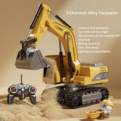 Alloy RC Excavator Toy – Remote Control Construction Vehicle with Lights and Sound