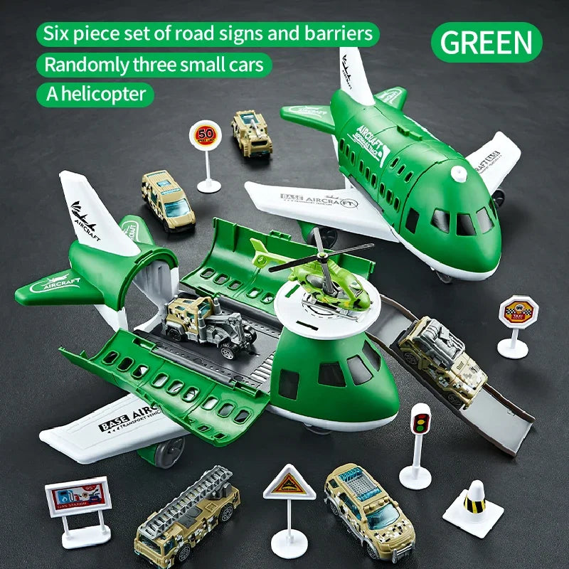 Kids Airplane & Car Model Set Inertial Simulation Vehicles with Helicopter & Road Signs